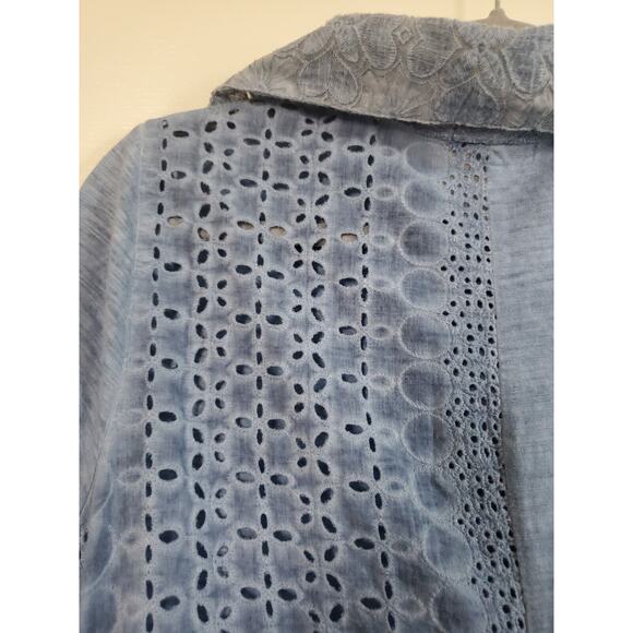 Kamana Lagenlook Burnout Embroidered Light Blue Tunic Blouse Dress, Size Medium - Picture 12 of 15